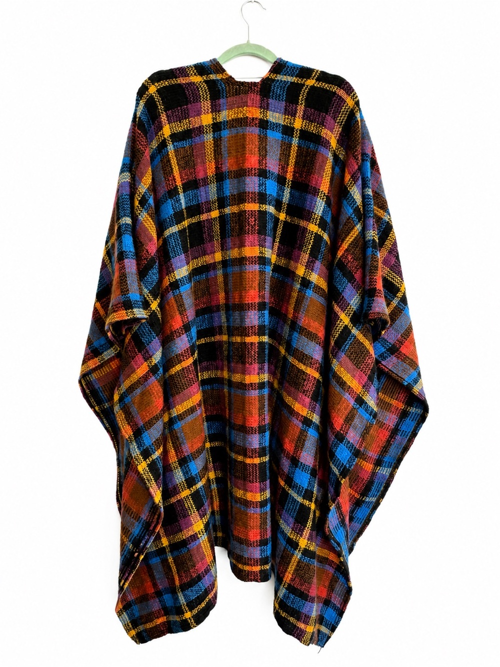 Made in Italy Mohair Blend Plaid Oversized Cape Poncho Boho Artsy - Picture 2 of 6